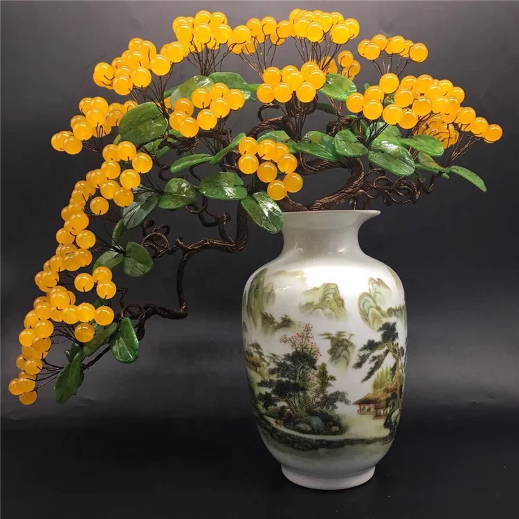 Natural Crystal Jade Stone Feng shui Money Fortune Tree for Decoration