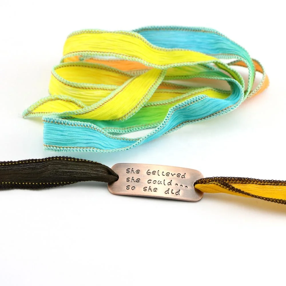 Custom christmas logo bracelet women jewelry set green silk wrap bracelet for friend