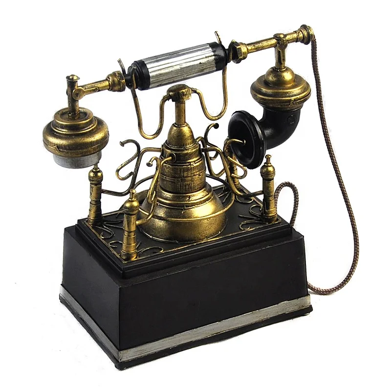 Retro Metal Crafts Vintage Telephone Decorative Antique Iron Old Phone Model For Bar Decoration
