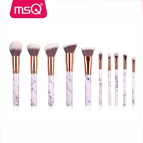 MSQ cosmetic brushes New Arrival private label 10pcs synthetic hair Marble handle MakeUp Brush Set For Sale