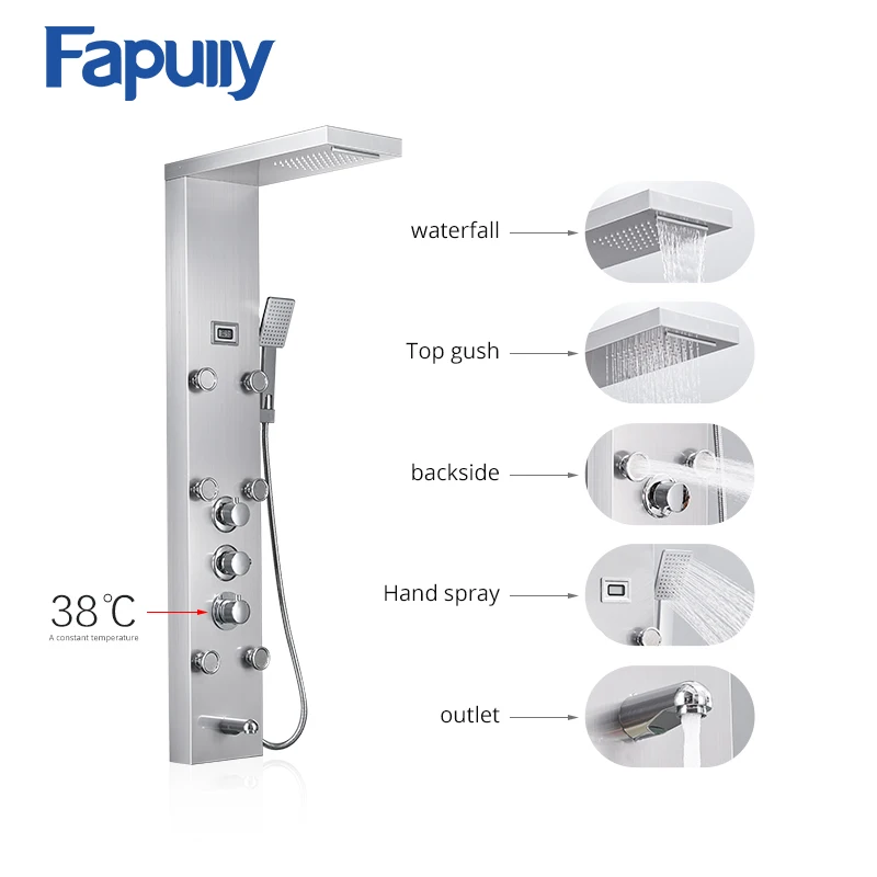 
Fapully European Shower Panel Bathroom Thermostatic Faucets Parts Stainless Steel Shower panel  (60697508932)