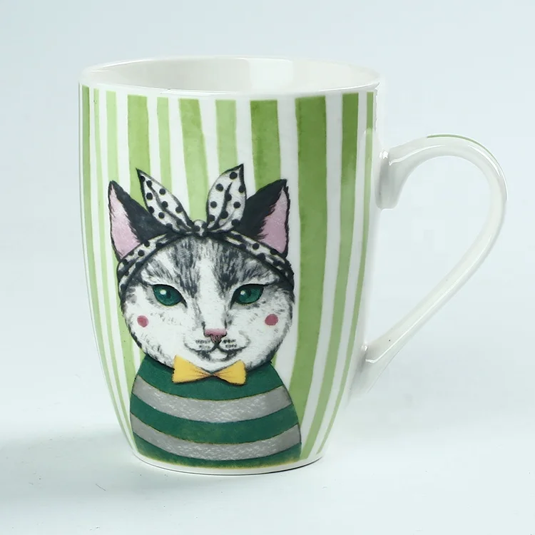 wholesale bulk cheap fine new bone china ceramic cat coffee mug