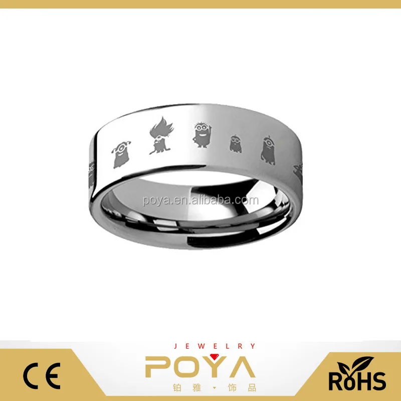 POYA Украшения Гадкий я Миньоны Фильм Герой Полированный Вольфрама Кольцо С Гравировкой Ювелирные Изделия-8 мм