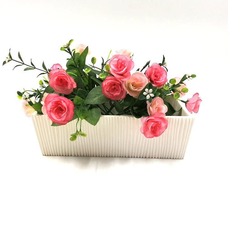 Factory price wholesale modern simple rectangle white decorative indoor durable resin home decor planter flower pots