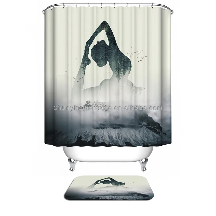 
Factory direct printing bath curtain spring polyester bath curtain 