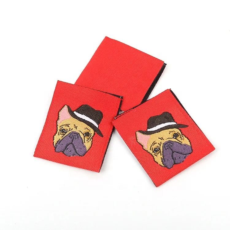 Custom Brand Name Logo Center Fold  Fabric Tags Machine Beanie Damask Woven Labels for Clothes