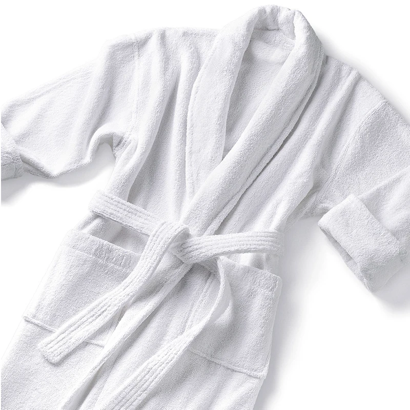 Custom Logo Shawl Collar White 100% Cotton Home & Hotel Terry Bath Robe