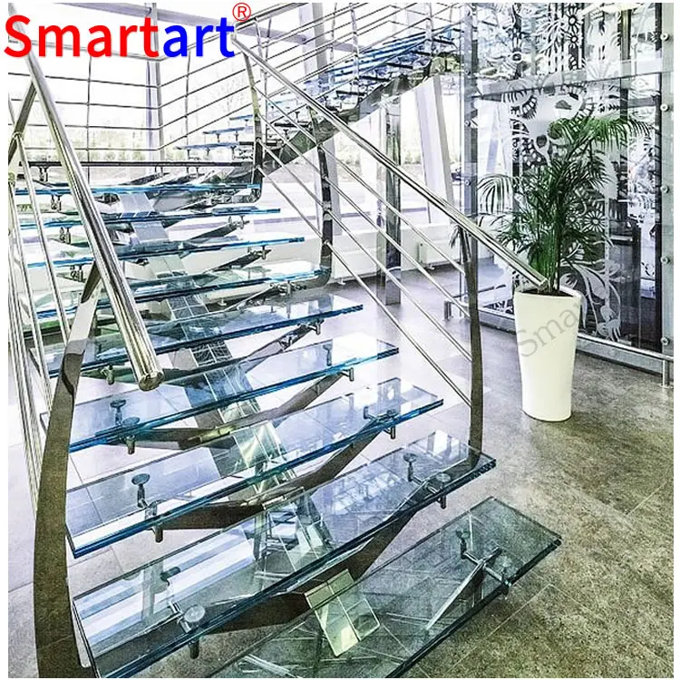 Smartart 2022  Indoor tempered glass circular staircase /outdoor fiberglass stair steps lowes