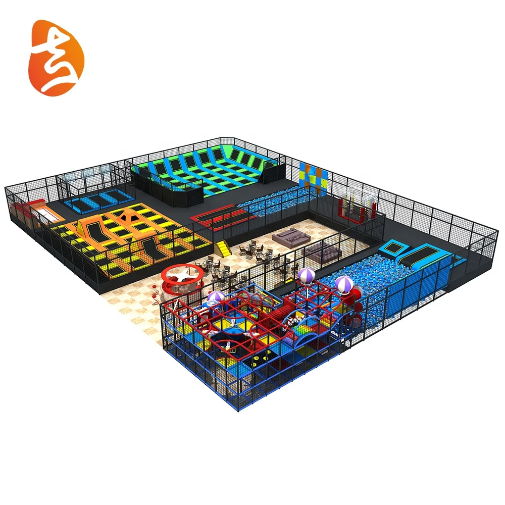Top quality popular fitness exercise commercial jumping Trampoline Parks for basket, climbing wall playground