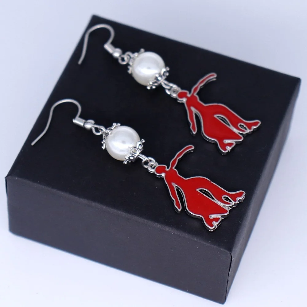 Metal Red Enamel Sorority Greek Delta Theta Fortitude Charm Earring College DST Union Souvenir Jewelry