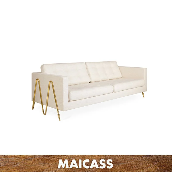 Mid-century brass brushed sharp legs velvet living sectional sofa
