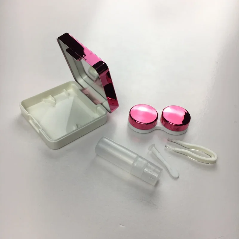 Eyekan Серебряный Футляр для контактных линз с квадратное зеркало Кайда дорожные наборы принимаются OEM логотипа печати A-8067