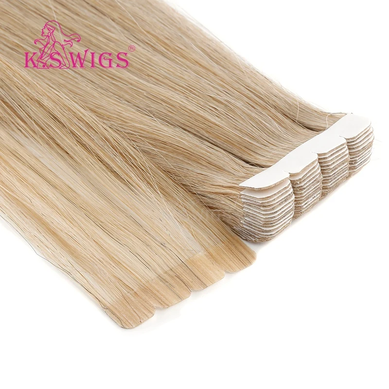 K.S WIGS 16 Inch Wavy Tape Hair Extensions Natur Hair Extens Tape On Hair Tape Adhesive