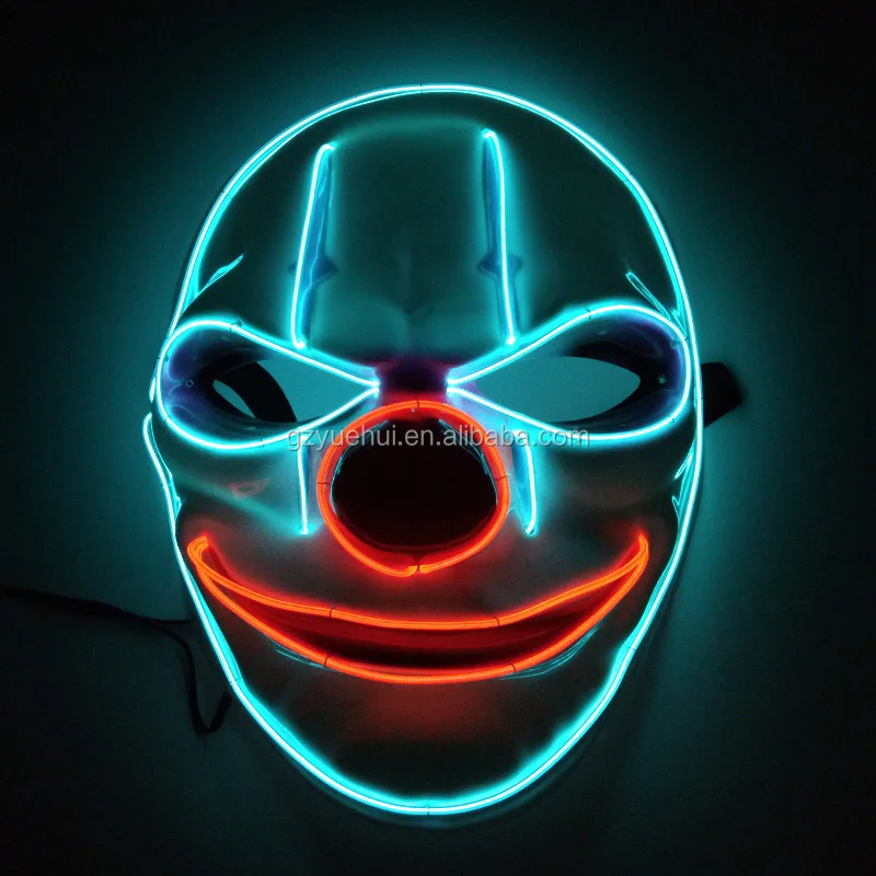 High Grade Clown Face EL Wire Glittery Cartoon Music Sensitive Mask Neon Led Strip Luminous Camouflage Mask Powered by Battery