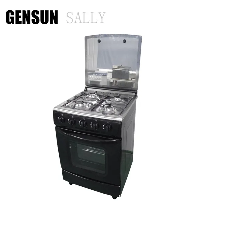 Free standing black color gas stove with oven