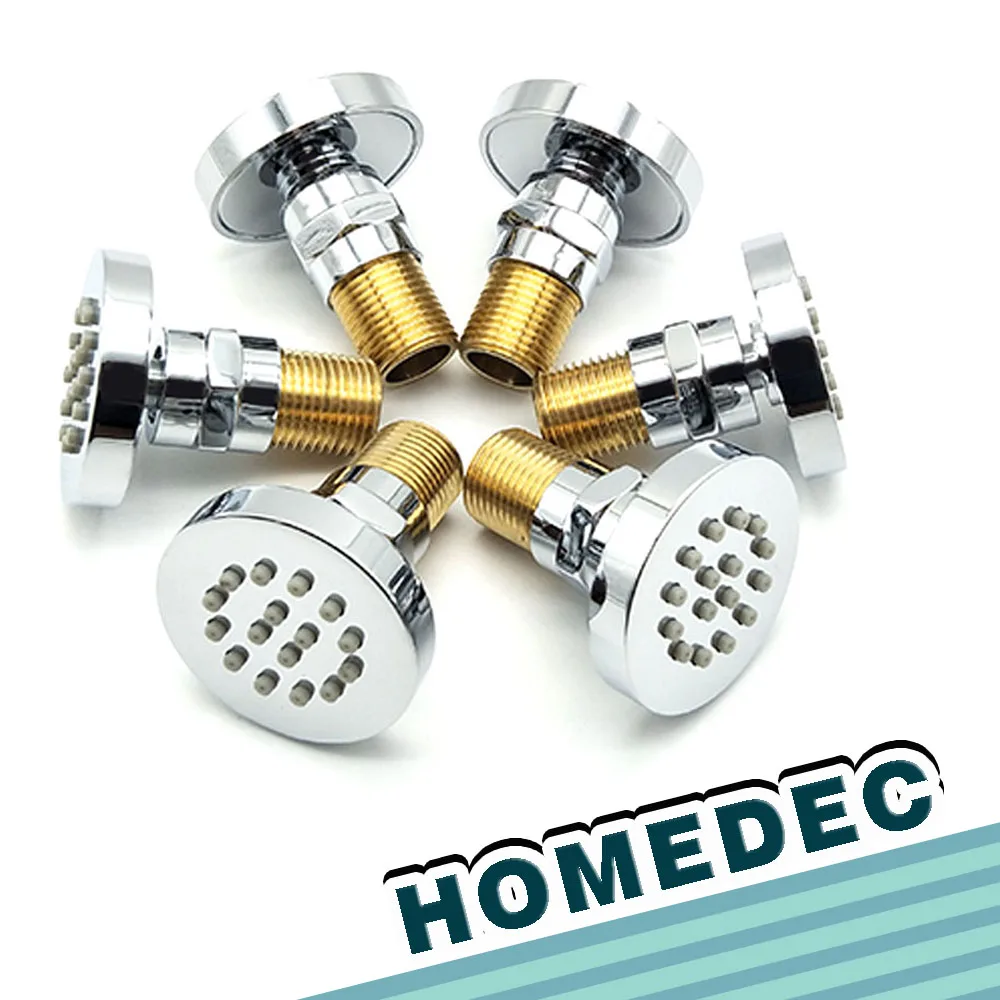 6 pcs round brass wall shower jet Bathroom Water Saving Shower Square Solid Brass Body Sprays Massage with Chrome Finish Spa Jet