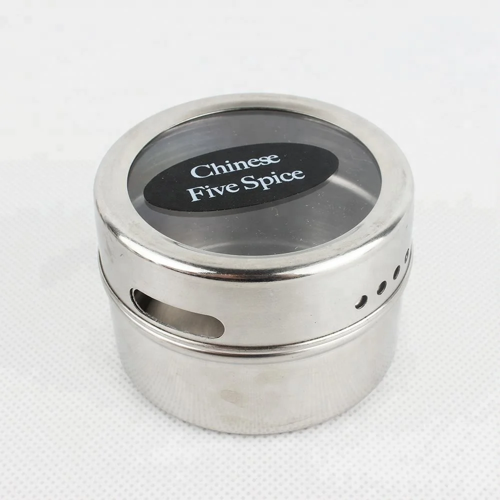 12 Premium Grade 304 Stainless Steel Magnetic Spice Containers with clear lids