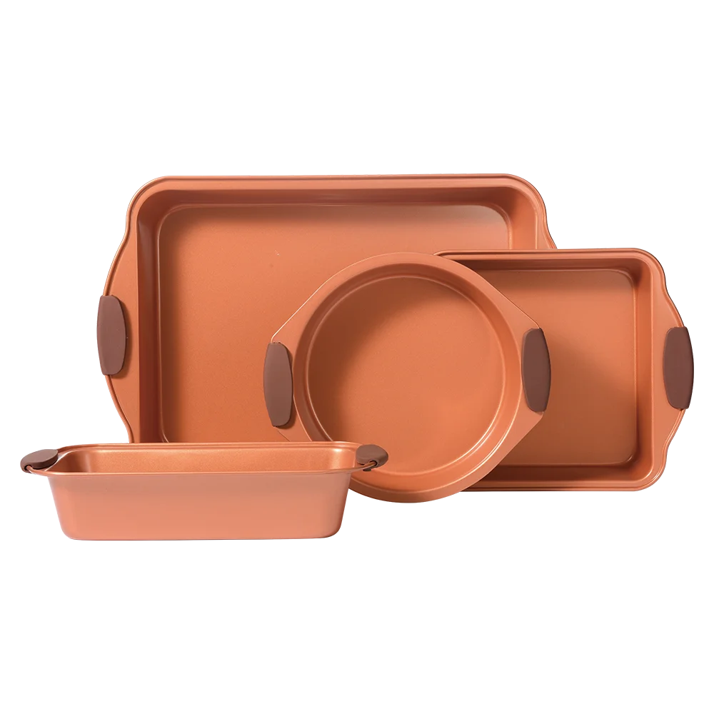 
Amazon hot sale 4 pieces copper bakeware set carton steel with non-stick muffin pan 