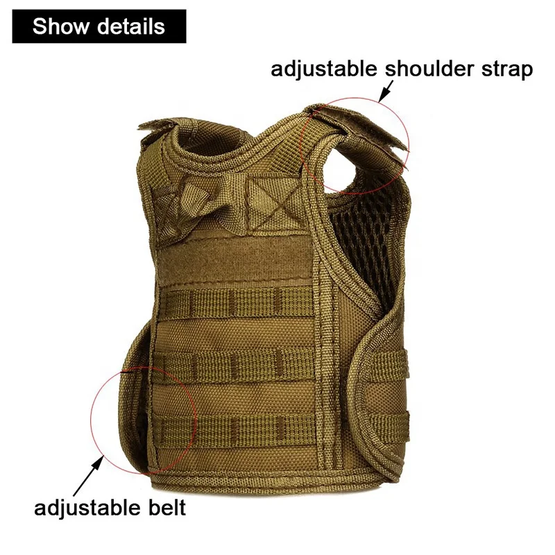 Миниатюрный тактический жилет molle, жилет для пивных бутылок с регулируемыми ремешками, держатель для напитков для банок и бутылок 12 унций или 16 унций