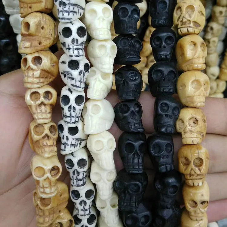 OB101 Antiqued Carved Ox Bone Skull Beads