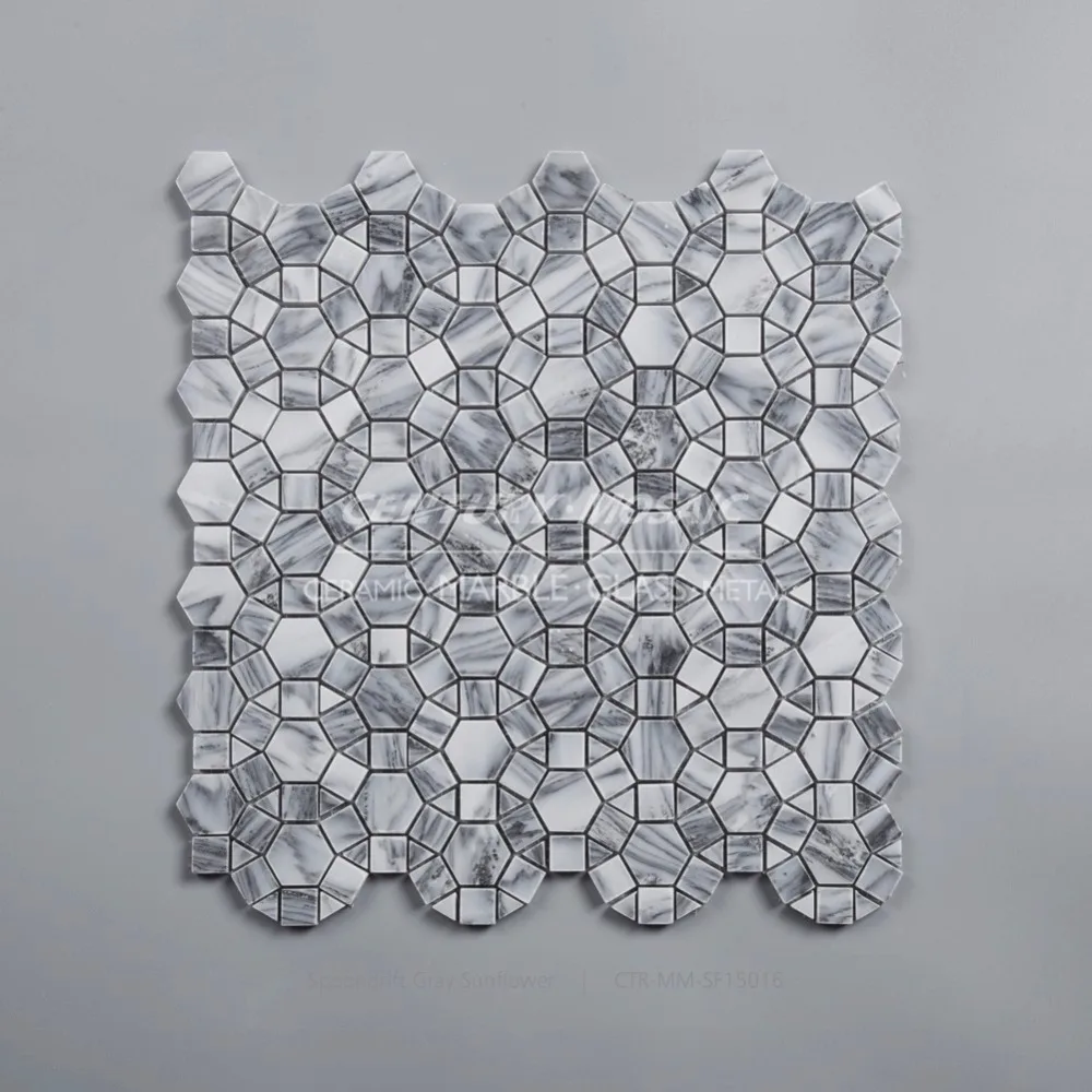Century Hot Sale Gray Marble Spoondrift Sunflower Shape Mosaic Tile