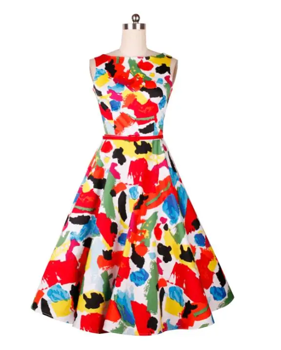 Vintage dress colorful color ship collar a word collar trumpet skirt B010