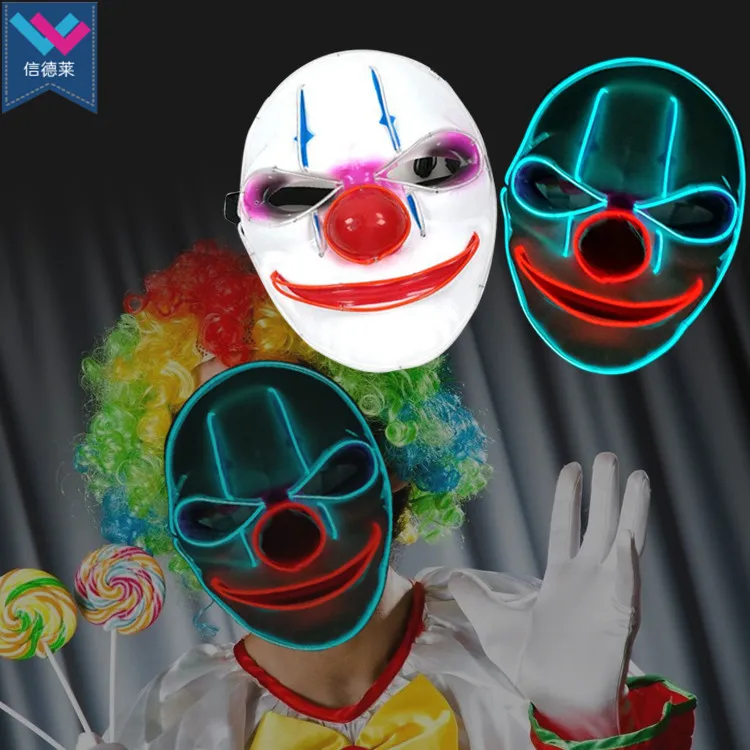 Halloween Mask Clown LED Mask Scary EL Wire Light up Masks Club Party Costume