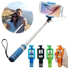 Portable Mini Folding Mobile Phone Wired Self Selfie Sticks For Iphone Samsung Colorful Built-in Shutter Camera Monopod Tripod