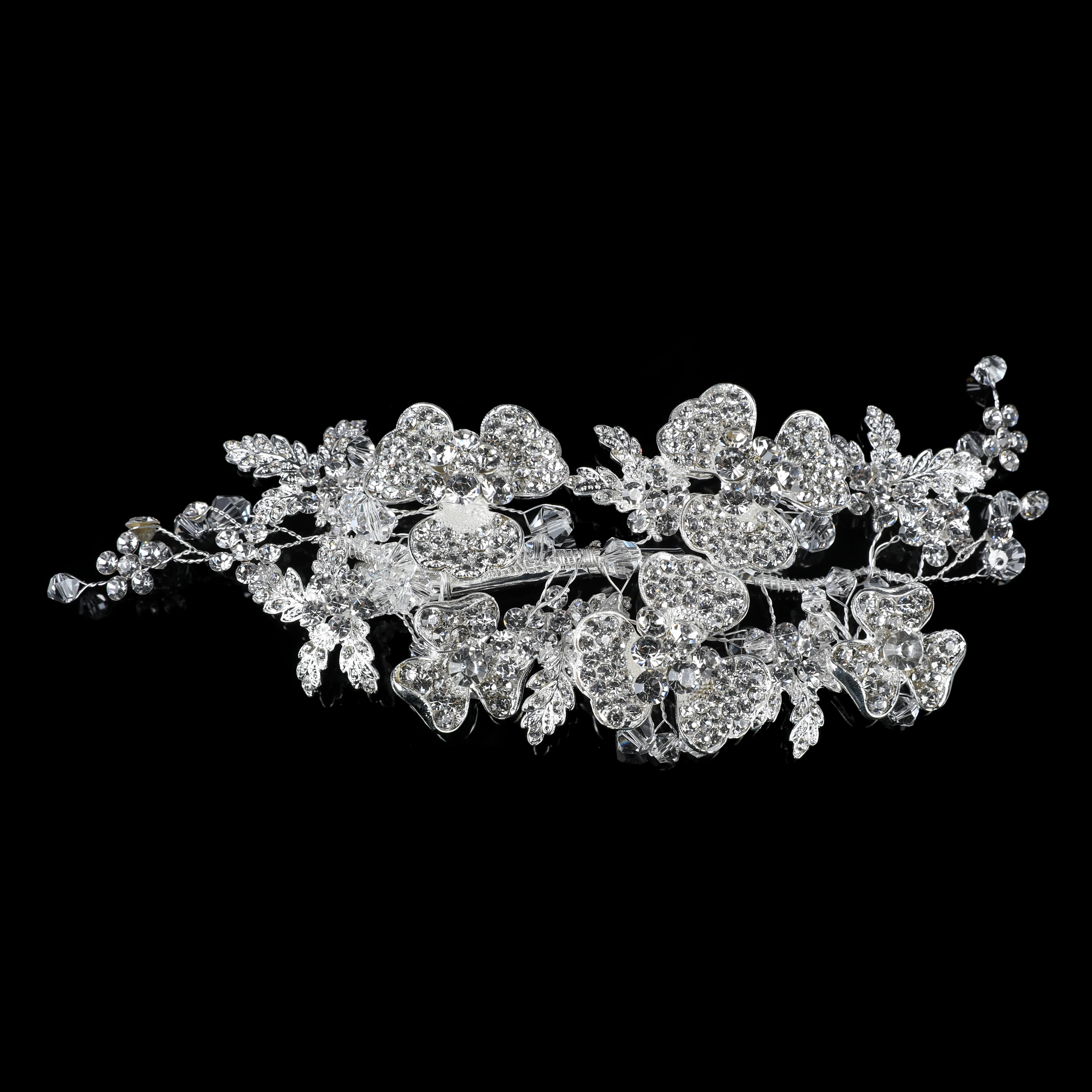 wholesale hair accessories rhinestone flower pearl handmade custom  headpiece bridal wedding crystal tiara