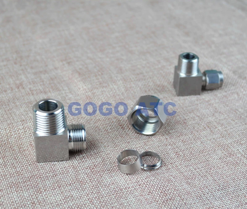 High quality ZG1/8 male thread O.D 1/8 inch hard tube stainless steel 304 Right angle elbow braidede waoter hose connector