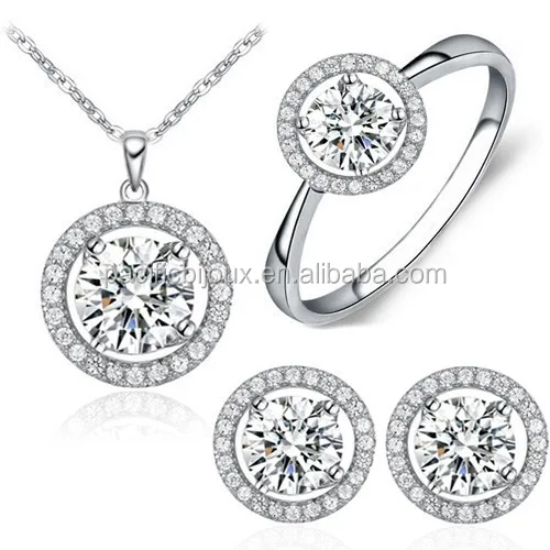 
customizable jewelry CZ italy jewellery fancy platinum filled rhodium jewelry set 