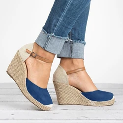Fashion Women Closed Toe Espadrilles Platform Heel Wedge Shoes Ankle Strap Sandals