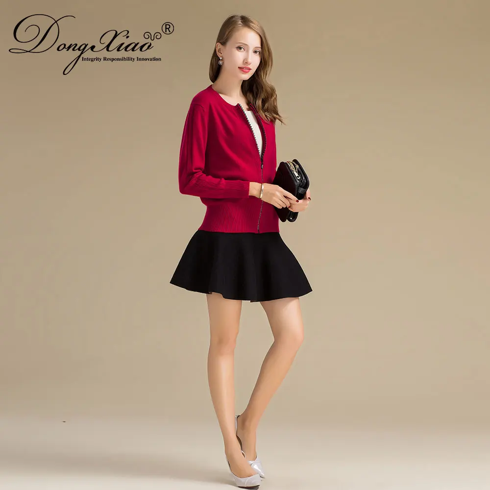 Hand Knit Zip Sweater Long Sleeve 100% Cashmere Cardigan Women