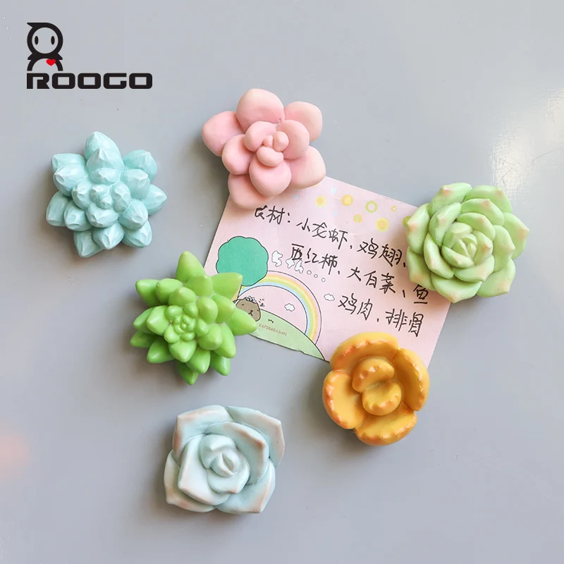 Roogo Resin Succulents Plant Flowers Fridge Magnet 3D Sticker