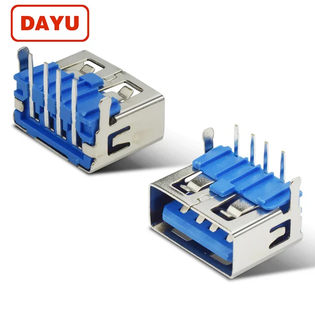 
4P Right Angle Type A USB 2.0 Female Connector AF DIP Type Connector for PCB Mounted 