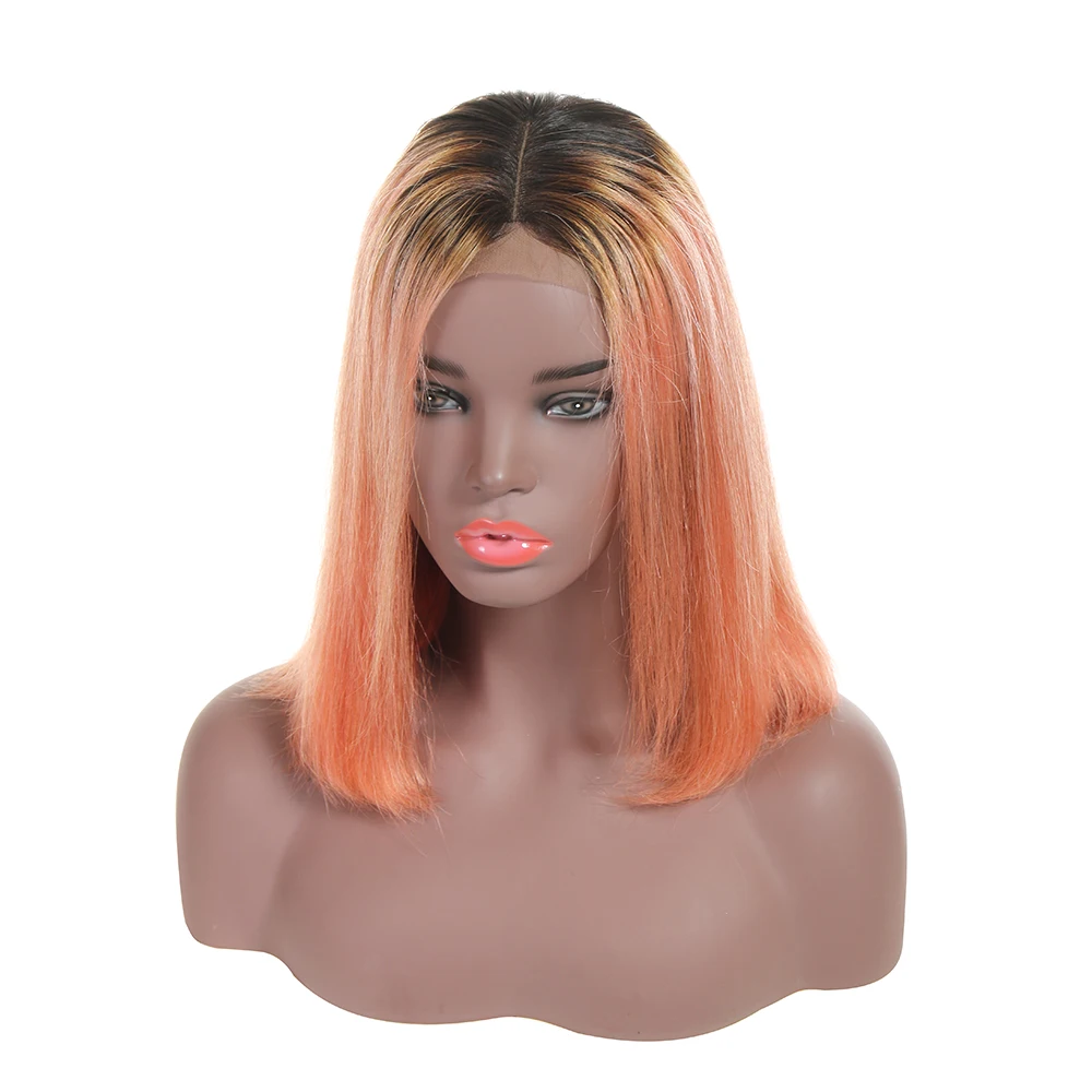 Remy Virgin Brazilian Natural Human Dark Roots Light Ombre Rose Pink Lace Front Wig
