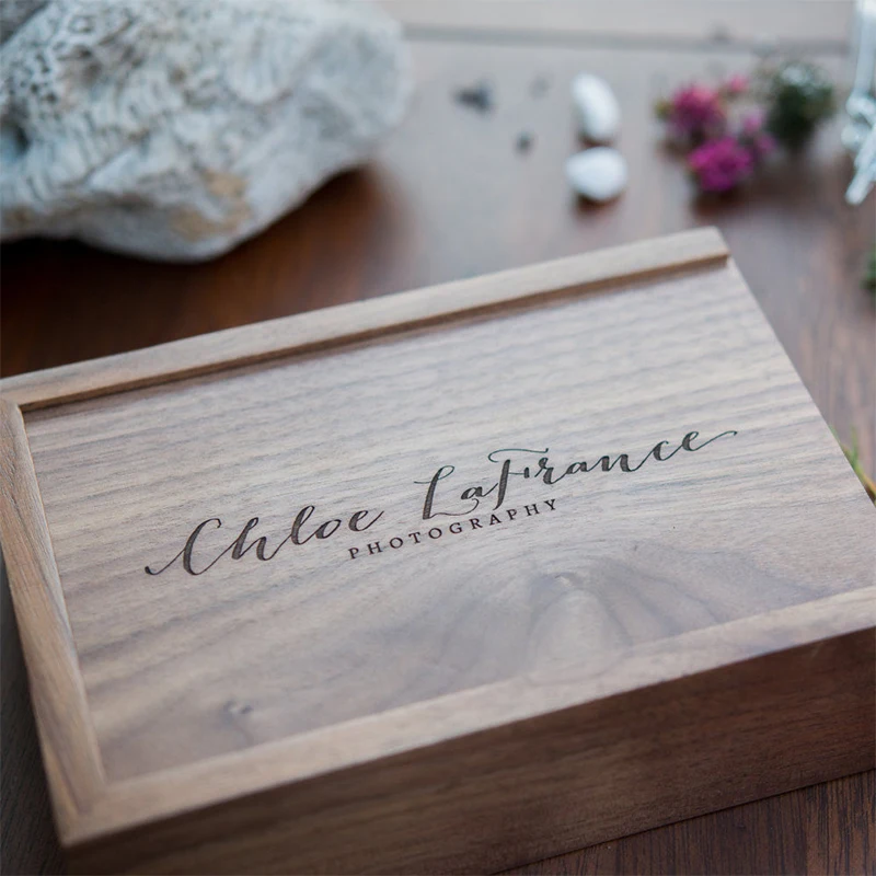 Pan new Custom logo wedding use wood memory gift usb box wooden photo album box