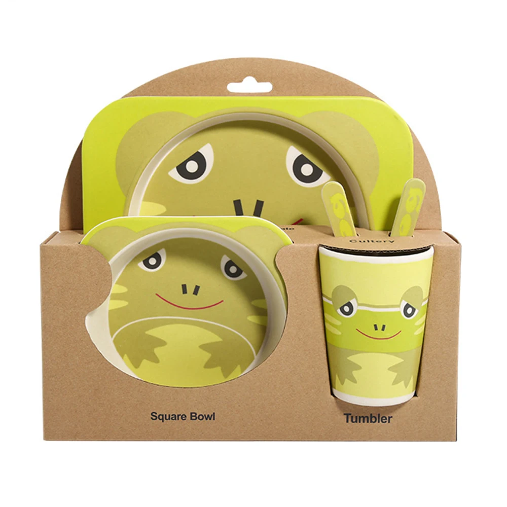 European Cartoon Animals Biodegradable Bamboo tableware Set Kids Stocked