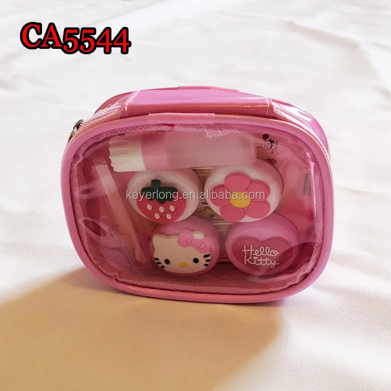 Оптовая продажа ПВХ мягкий Hello kitty и клубника деко, наборами по 2 пары футляр для контактных линз с чехлом из искусственной кожи пу CA5544