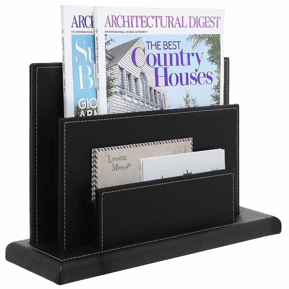Newest PU Leather Magazine File Holder Brochure Holder Desk Stand