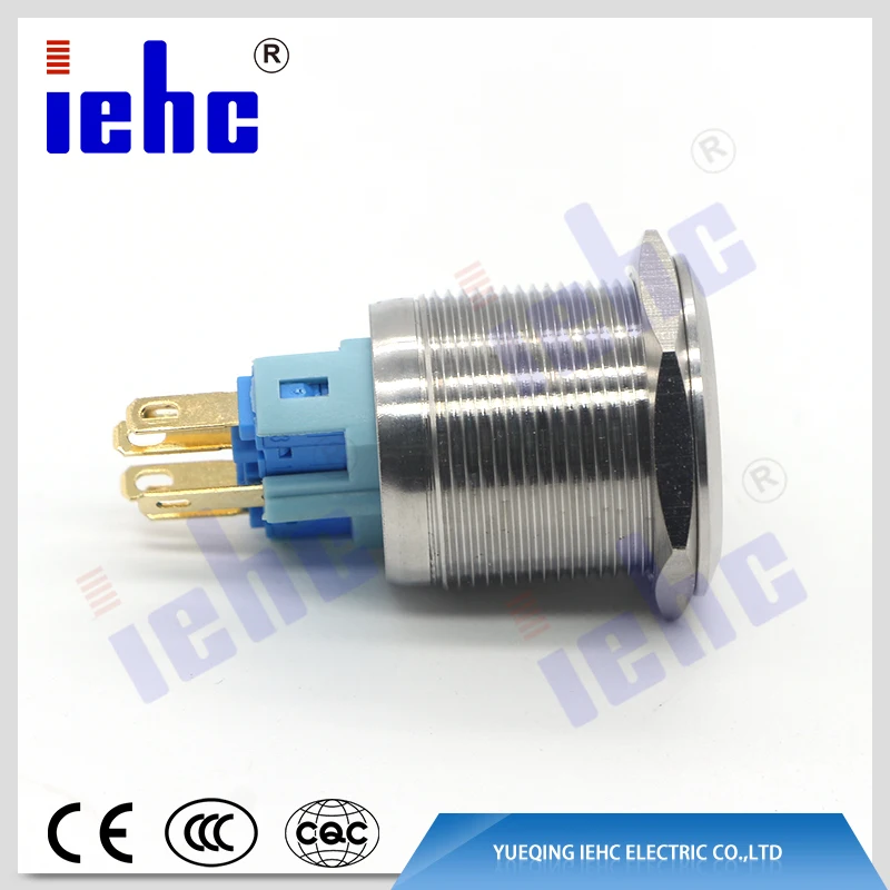 YHJ22-371 6 pin waterproof illuminated 12 volt metal push button switch