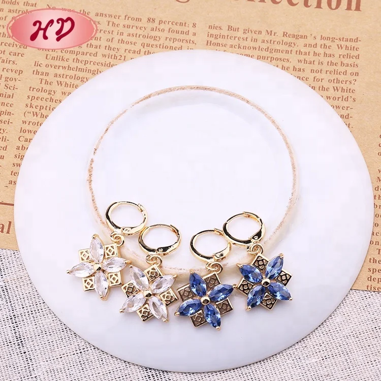 24K Gold Plated Hanging Diamond Earrings With Cubic Zirconia Red Stone
