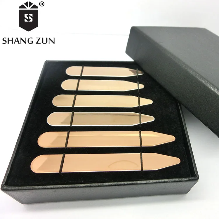 Promotion solid and durable metal stainless steel Rose Golden color 3 pairs of gift boxes collar stays
