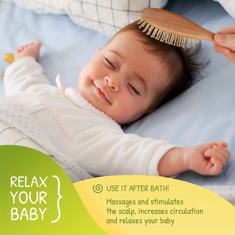 Wholesales Customized Logo Baby Hair Brush And Comb Set For Newborn, 100% Natural Wooden Boar Bristle Custom Hair Brush