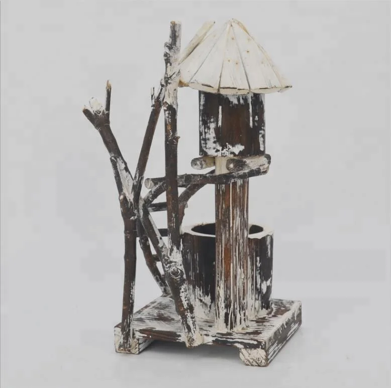 Handmade natural wooden bird cage outdoor