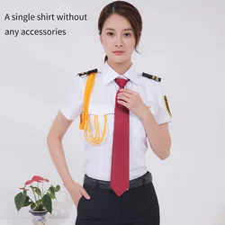 White short sleeve security guard uniform shirt for woman with cap