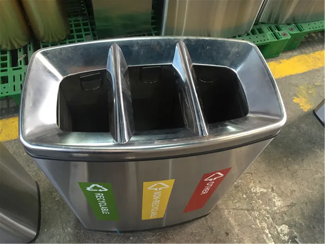 GNF stainless steel recycling bin 3 compartments rubbish bin