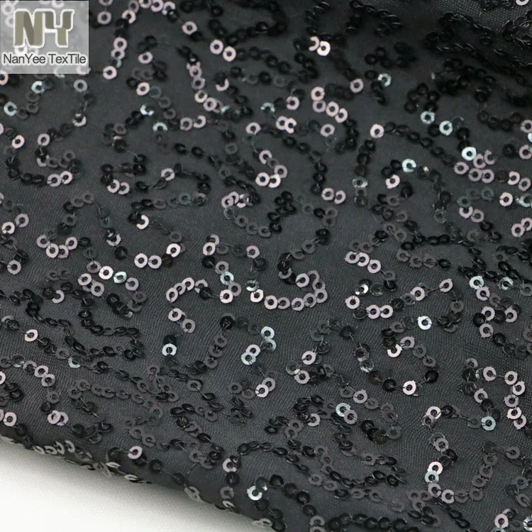 Nanyee Textile Polyester Good Stretch Glamour Black Sequin Knit Fabric