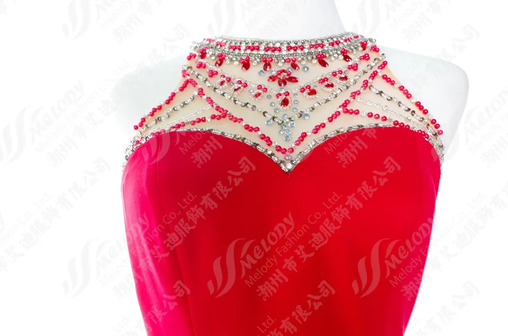 Halter formal ceremony party robe fish tail long red wine evening dresses