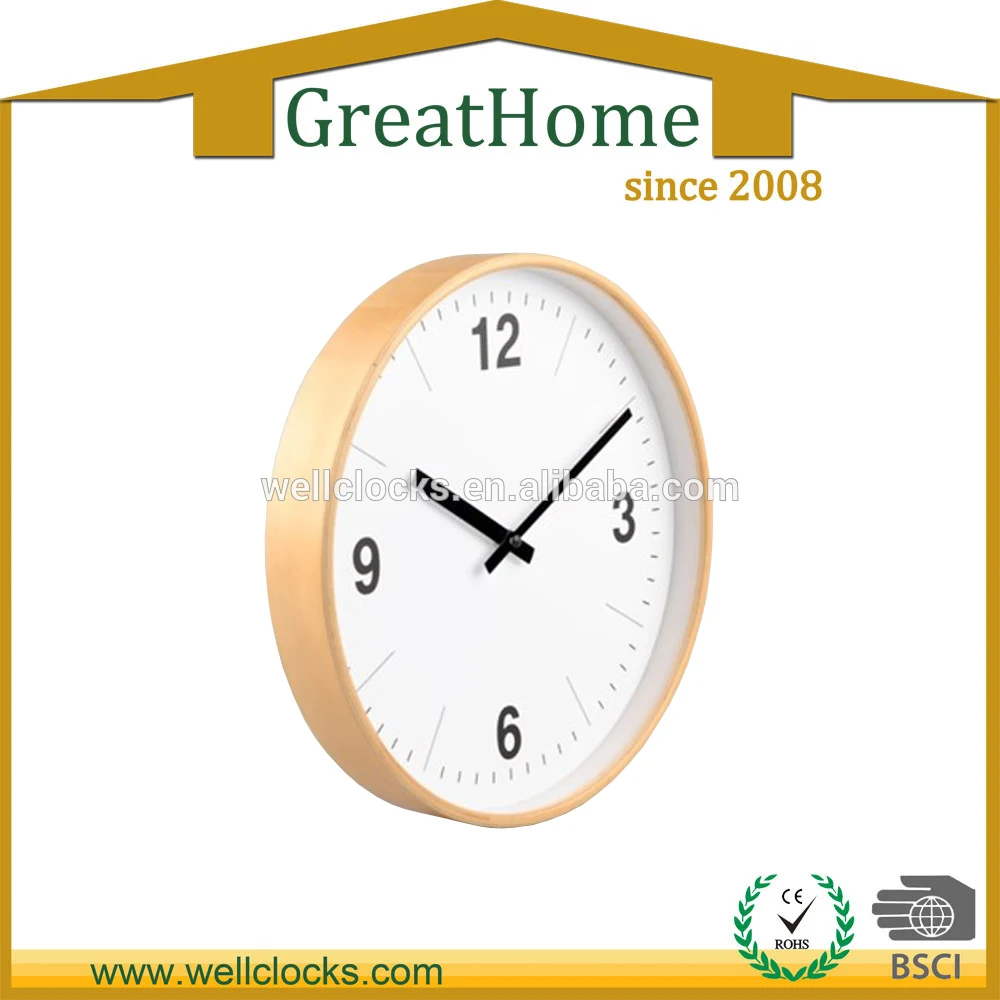 Brief Style Original Wood Frame White Face Large Digital Decor Wall Clock